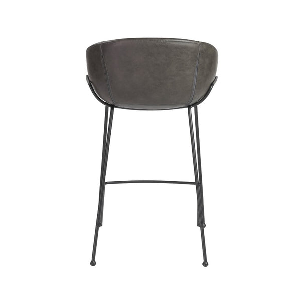 EuroStyle Zach Leatherette Counter Stool Set of 2 with Steel Frame and Baseball Stitching Charcoal Gray Leatherette 30491DKGRY
