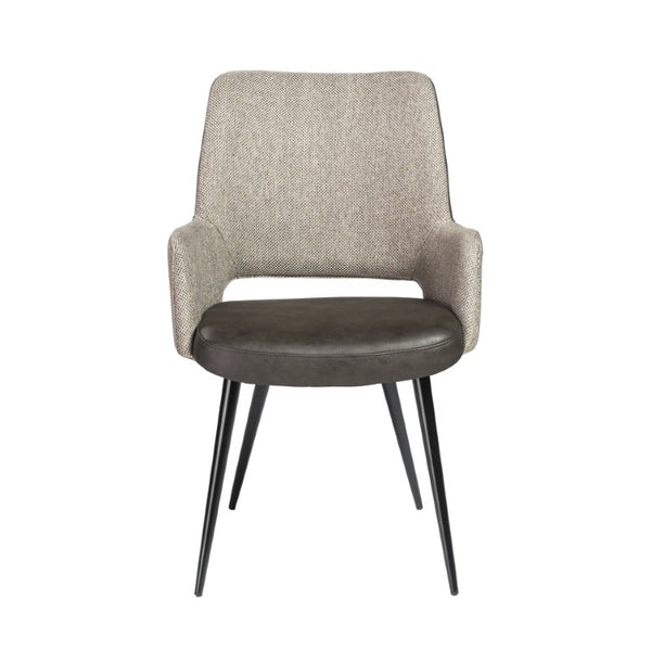 EuroStyle Desi Accent Chair Mixed Texture Leatherette and Fabric with Industrial Steel Base Warm Gray/Charcoal Gray 30494DKGRY