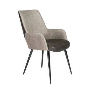 EuroStyle Desi Accent Chair Mixed Texture Leatherette and Fabric with Industrial Steel Base Warm Gray/Charcoal Gray 30494DKGRY