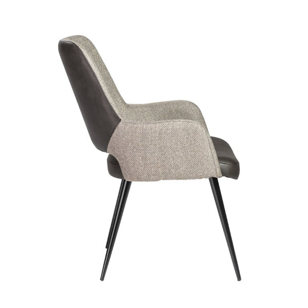 EuroStyle Desi Accent Chair Mixed Texture Leatherette and Fabric with Industrial Steel Base Warm Gray/Charcoal Gray 30494DKGRY