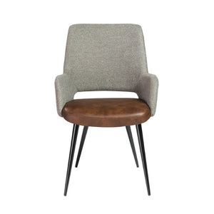 EuroStyle Desi Accent Chair Mixed Texture Leatherette and Fabric with Industrial Steel Base Heathered Gray/Dark Brown 30494LTBRN