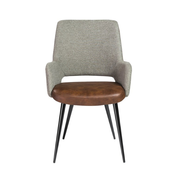 EuroStyle Desi Accent Chair Mixed Texture Leatherette and Fabric with Industrial Steel Base Heathered Gray/Dark Brown 30494LTBRN