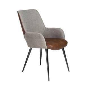 EuroStyle Desi Accent Chair Mixed Texture Leatherette and Fabric with Industrial Steel Base Heathered Gray/Dark Brown 30494LTBRN