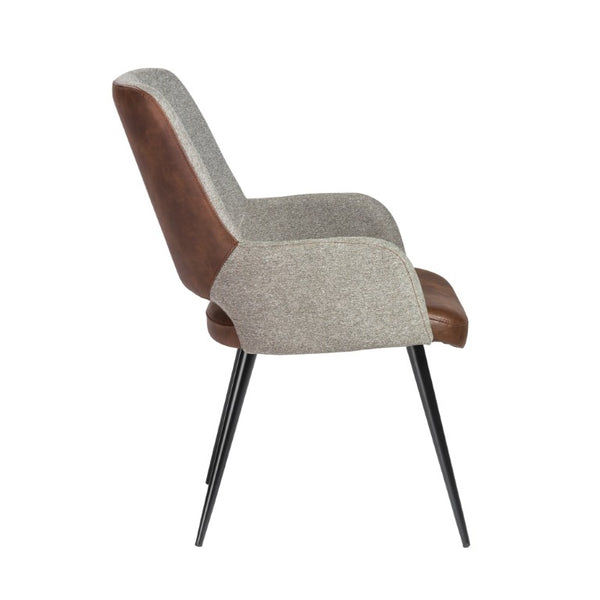 EuroStyle Desi Accent Chair Mixed Texture Leatherette and Fabric with Industrial Steel Base Heathered Gray/Dark Brown 30494LTBRN