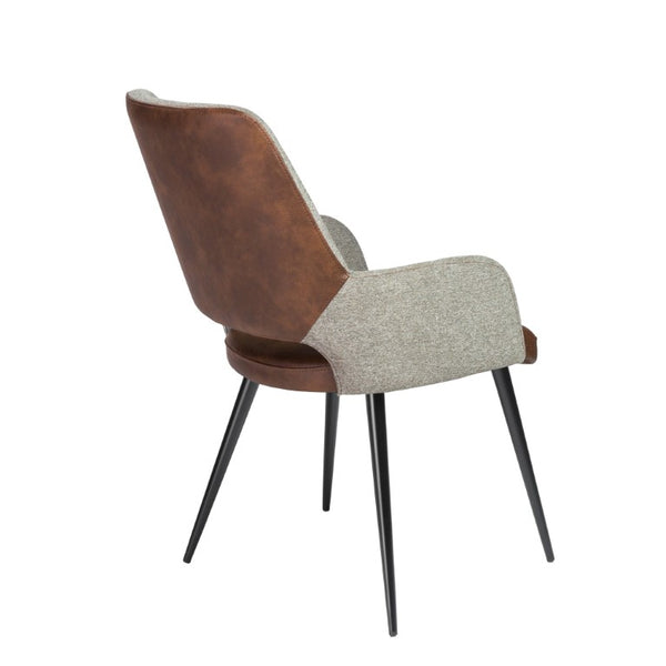 EuroStyle Desi Accent Chair Mixed Texture Leatherette and Fabric with Industrial Steel Base Heathered Gray/Dark Brown 30494LTBRN