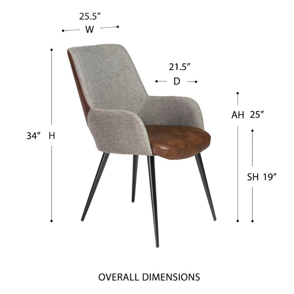 EuroStyle Desi Accent Chair Mixed Texture Leatherette and Fabric with Industrial Steel Base Heathered Gray/Dark Brown 30494LTBRN