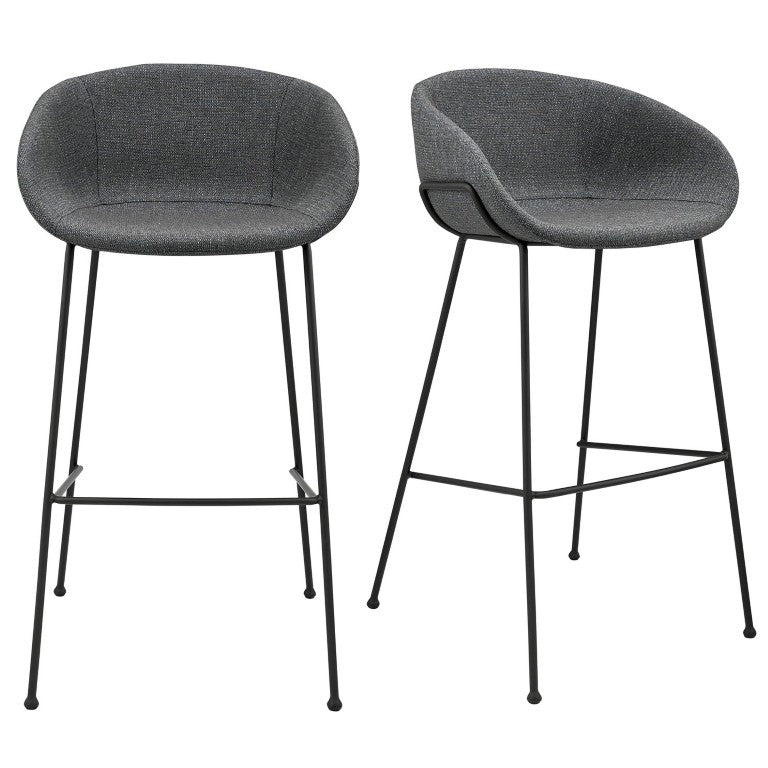 EuroStyle Zach Industrial Bar Stool Set of 2 Distressed Leatherette with Steel Frame Gray-Blue Fabric 30495GRYBLU