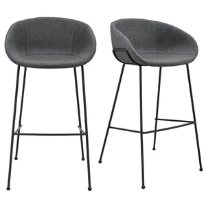 EuroStyle Zach Industrial Bar Stool Set of 2 Distressed Leatherette with Steel Frame Gray-Blue Fabric 30495GRYBLU