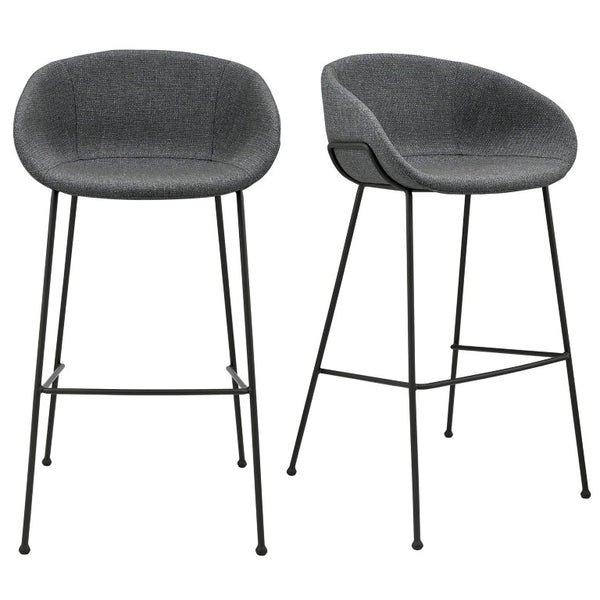 EuroStyle Zach Industrial Bar Stool Set of 2 Distressed Leatherette with Steel Frame Gray-Blue Fabric 30495GRYBLU
