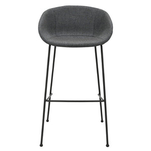 EuroStyle Zach Industrial Bar Stool Set of 2 Distressed Leatherette with Steel Frame Gray-Blue Fabric 30495GRYBLU