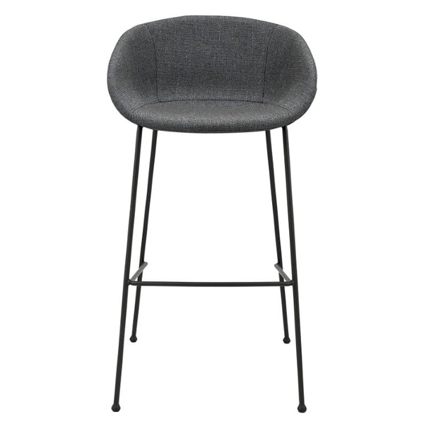 EuroStyle Zach Industrial Bar Stool Set of 2 Distressed Leatherette with Steel Frame Gray-Blue Fabric 30495GRYBLU