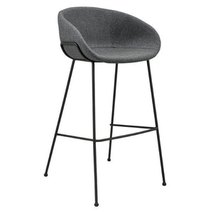EuroStyle Zach Industrial Bar Stool Set of 2 Distressed Leatherette with Steel Frame Gray-Blue Fabric 30495GRYBLU
