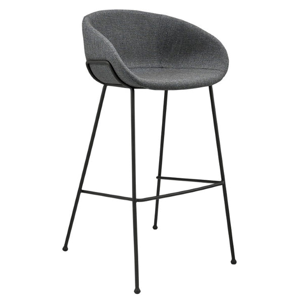 EuroStyle Zach Industrial Bar Stool Set of 2 Distressed Leatherette with Steel Frame Gray-Blue Fabric 30495GRYBLU