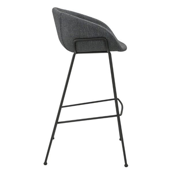 EuroStyle Zach Industrial Bar Stool Set of 2 Distressed Leatherette with Steel Frame Gray-Blue Fabric 30495GRYBLU