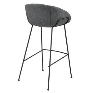 EuroStyle Zach Industrial Bar Stool Set of 2 Distressed Leatherette with Steel Frame Gray-Blue Fabric 30495GRYBLU