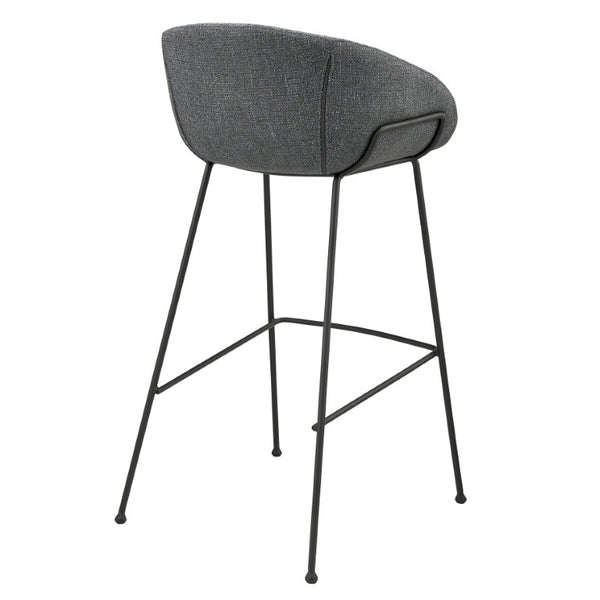 EuroStyle Zach Industrial Bar Stool Set of 2 Distressed Leatherette with Steel Frame Gray-Blue Fabric 30495GRYBLU