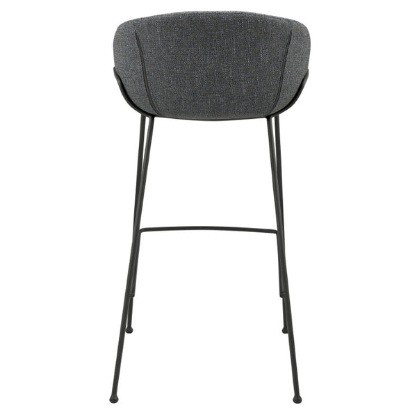 EuroStyle Zach Industrial Bar Stool Set of 2 Distressed Leatherette with Steel Frame Gray-Blue Fabric 30495GRYBLU