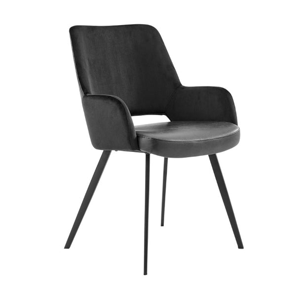 EuroStyle Desi Accent Chair Mixed Texture Leatherette and Fabric with Industrial Steel Base Black 30498BLK