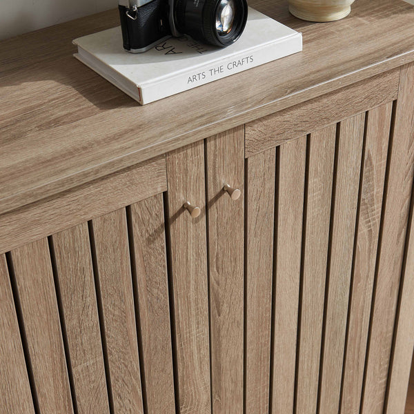 English Elm Shoe cabinet with slat vented doors, 4 shelves for 20 pairs, top display surface, Dark Taupe finish B107P283306