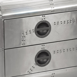 English Elm Aluminum Trunk-Shaped 2-Drawer End Table with Patchwork Frame, Durable Storage Accent for Living Rooms B062P209061