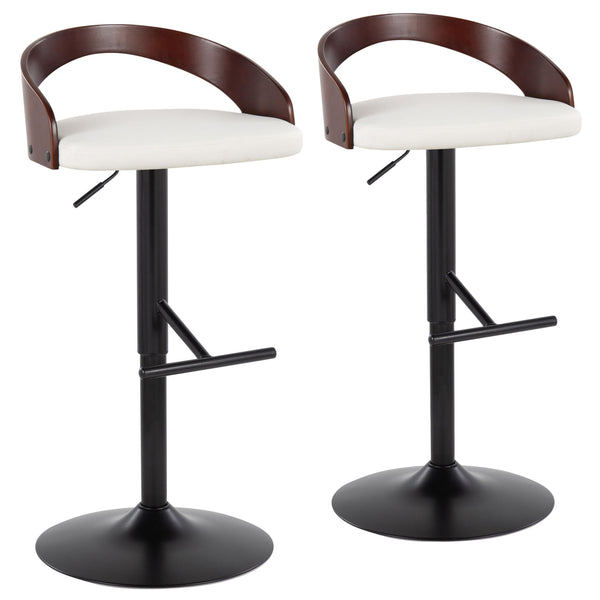 English Elm Grotto Contemporary Adjustable Barstool Set Of 2 In Black Metal With Cherry Wood & White Faux Leather B202S00921