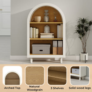 English Elm Arched Three Tier Bookshelf White Frame Woodgrain Shelves Modern Storage for Any Room W2557P428368
