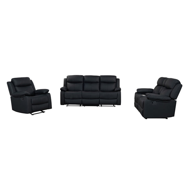 English Elm Blanche Manual Reclining Sofa with Led Accent Lighting for Modern Media Rooms Black B201P412036