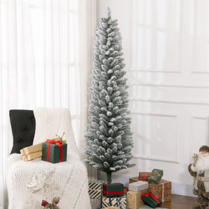 English Elm Homcom 6Ft Snow Flocked Pencil Christmas Tree - Realistic Design, Space-Saving & Easy Assembly W2225P249624