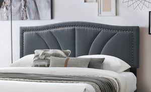 English Elm Modern Queen Burlap Platform Bed with Curved Tufted Headboard, Nailhead Trim and Sturdy Slat Base Charcoal 67 L x 31 W x 6 H B011P238960
