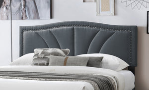 English Elm Modern Burlap Upholstered Platform Bed Nailhead Trim Sloped Headboard Charcoal B011P418594