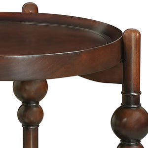 English Elm Classic Solid Wood Round End Table with Turned Legs and Open Storage Shelf Below W3137P446143