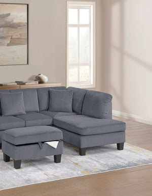 English Elm 3pc Corduroy Sectional Sofa Set with RAF Chaise, Storage Ottoman & Accent Pillows for Cozy Living Dark Gray 20 L x 13 W x 30 H B011S01763