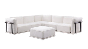 English Elm 102 Inch Linen Modular Sectional Sofa with Hidden Storage and Cloud Cushion Comfort White W1099S00187