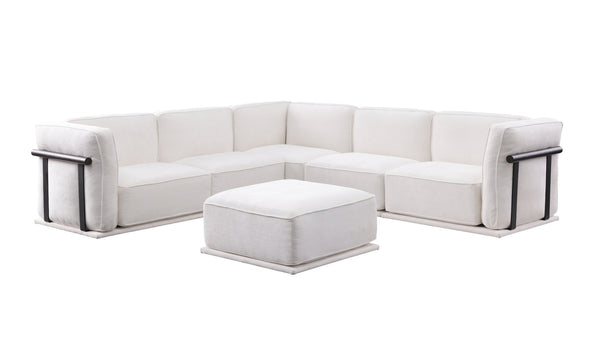 English Elm 102 Inch Linen Modular Sectional Sofa with Hidden Storage and Cloud Cushion Comfort White W1099S00187