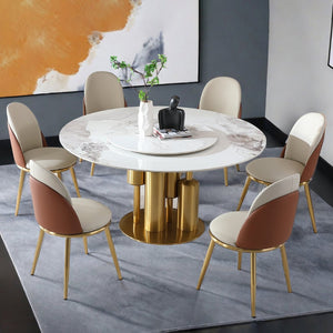 English Elm Modern Sintered Stone Round Dining Set with Lazy Susan Seats Six for Any Dinette W2699S00088
