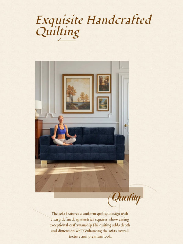 English Elm FX-P54-RB Modern Chenille 3-Seater Sofa with Wide Arms, Tufted Box Stitching & Stainless Legs for Durable Comfort Retro Blue W576S00170