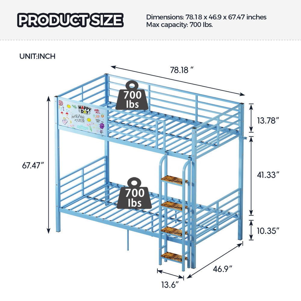English Elm Metal Full Size Bunk Bed Convertible Steel Frame with Safety Guardrail for Kids W3752S00015