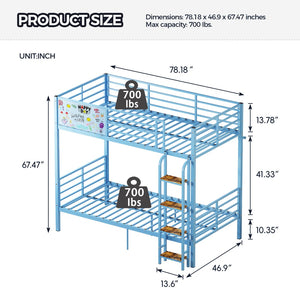 English Elm Metal Full Size Bunk Bed Convertible Steel Frame with Safety Guardrail for Kids W3752S00015