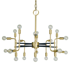 Framburg 20-light Fusion Chandelier - Industrial Whimsy With Textured Finish, Made In The Usa For Unique Style Satin Brass With Matte Black Accents Metal 3050 Sb/Mblack