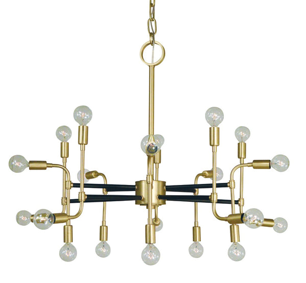 Framburg 20-light Fusion Chandelier - Industrial Whimsy With Textured Finish, Made In The Usa For Unique Style Satin Brass With Matte Black Accents Metal 3050 Sb/Mblack
