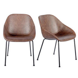 EuroStyle Corinna Distressed Leatherette Dining Side Chairs with Steel Base Set of 2 Dark Brown 30502BRN
