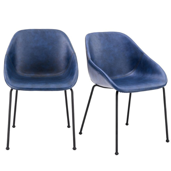 EuroStyle Corinna Distressed Leatherette Dining Side Chairs with Steel Base Set of 2 Dark Blue 30502DKBLU