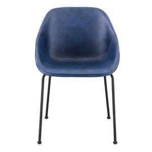 EuroStyle Corinna Distressed Leatherette Dining Side Chairs with Steel Base Set of 2 Dark Blue 30502DKBLU