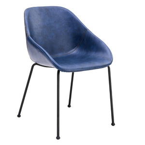 EuroStyle Corinna Distressed Leatherette Dining Side Chairs with Steel Base Set of 2 Dark Blue 30502DKBLU