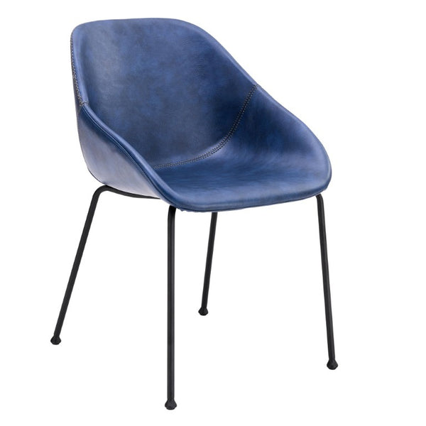 EuroStyle Corinna Distressed Leatherette Dining Side Chairs with Steel Base Set of 2 Dark Blue 30502DKBLU