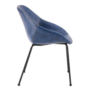 EuroStyle Corinna Distressed Leatherette Dining Side Chairs with Steel Base Set of 2 Dark Blue 30502DKBLU