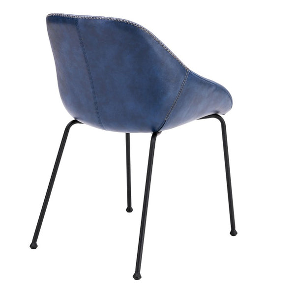 EuroStyle Corinna Distressed Leatherette Dining Side Chairs with Steel Base Set of 2 Dark Blue 30502DKBLU