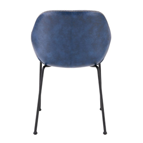 EuroStyle Corinna Distressed Leatherette Dining Side Chairs with Steel Base Set of 2 Dark Blue 30502DKBLU