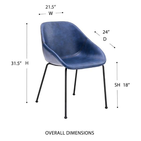 EuroStyle Corinna Distressed Leatherette Dining Side Chairs with Steel Base Set of 2 Dark Blue 30502DKBLU
