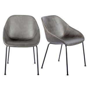 EuroStyle Corinna Distressed Leatherette Dining Side Chairs with Steel Base Set of 2 Charcoal Gray 30502DKGRY